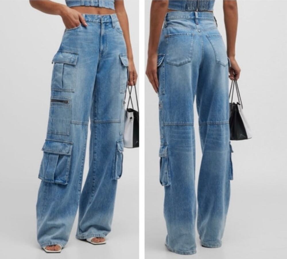 ALICE & OLIVIA CAY BAGGY DENIM CARGO JEANS NWOT SIZE 31